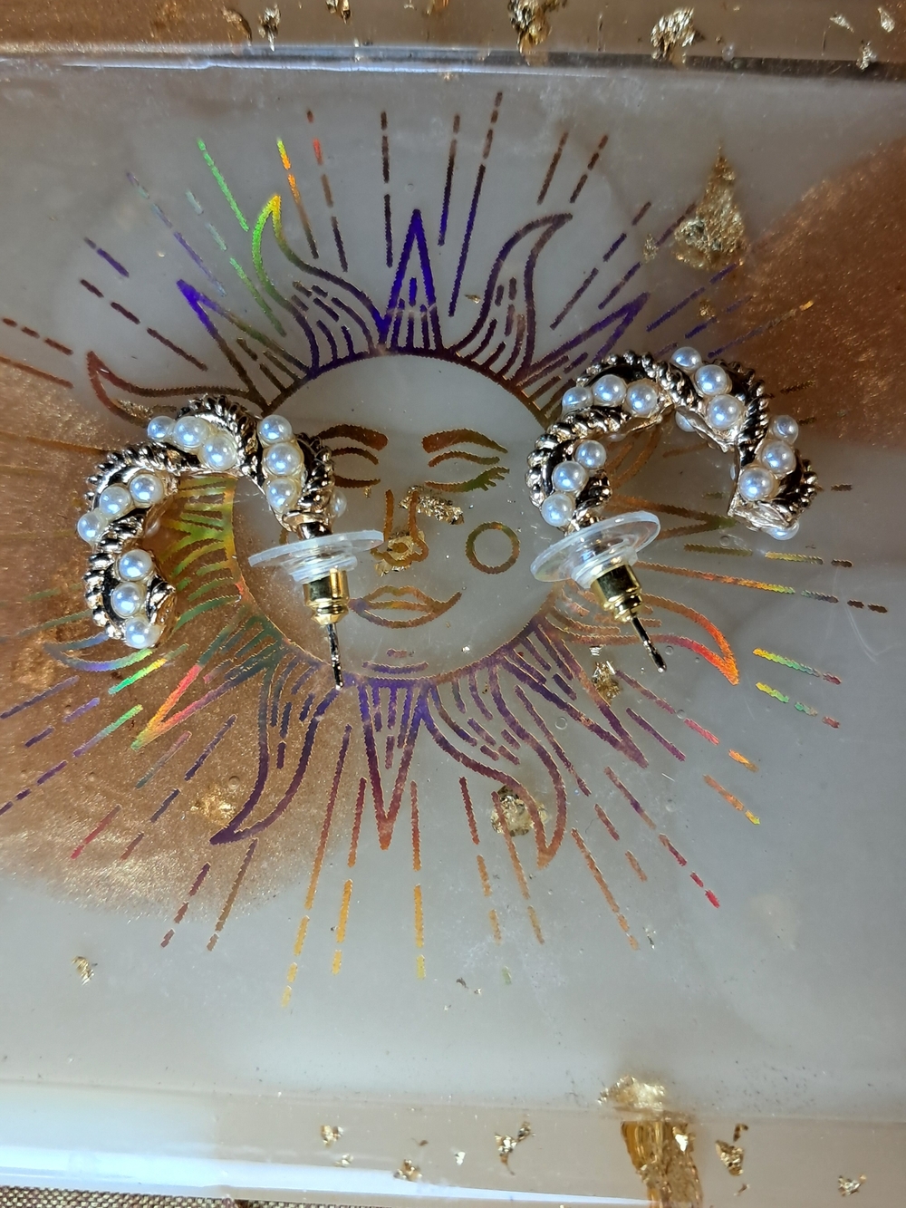 Vintage Twisted Faux Pearl Hoop Earrings (Goldtone) - Picture 4 of 4